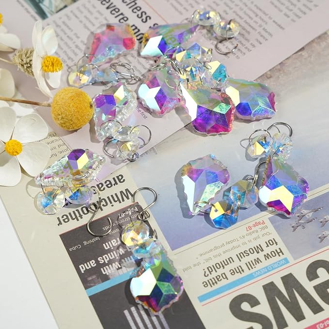 10pcs Crystal Sun Catcher Hanging AB Color Crystals Prisms for Lamps Decor | Crystal Sun Catcher, 38mm Hanging Crystal, Chandelier Parts, Prism Pendants with Hook, Crystal Christmas Ornaments Home Decor
