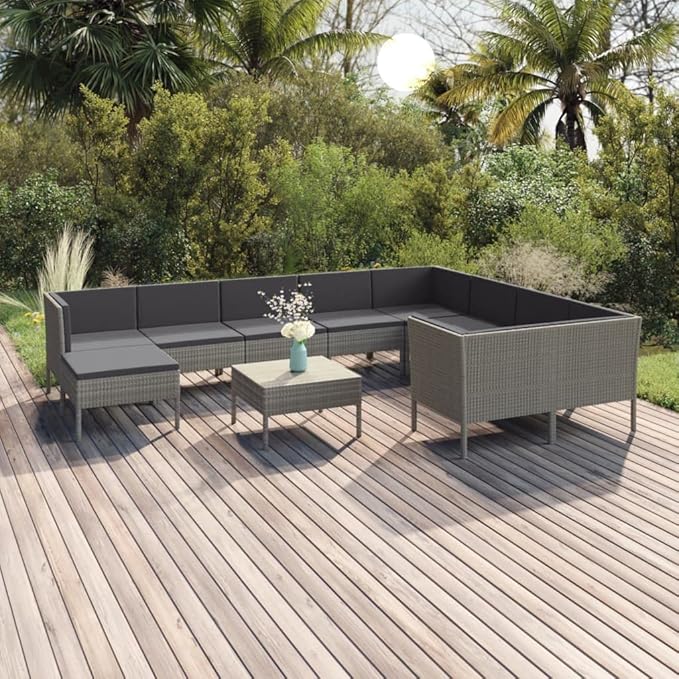 Patio Lounge Set with Cushions,Patio Furniture Sets,Patio Conversation Sets,Outdoor Furniture Sets,for Garden,Backyard,Outdoor,11 Piece Poly Rattan Gray