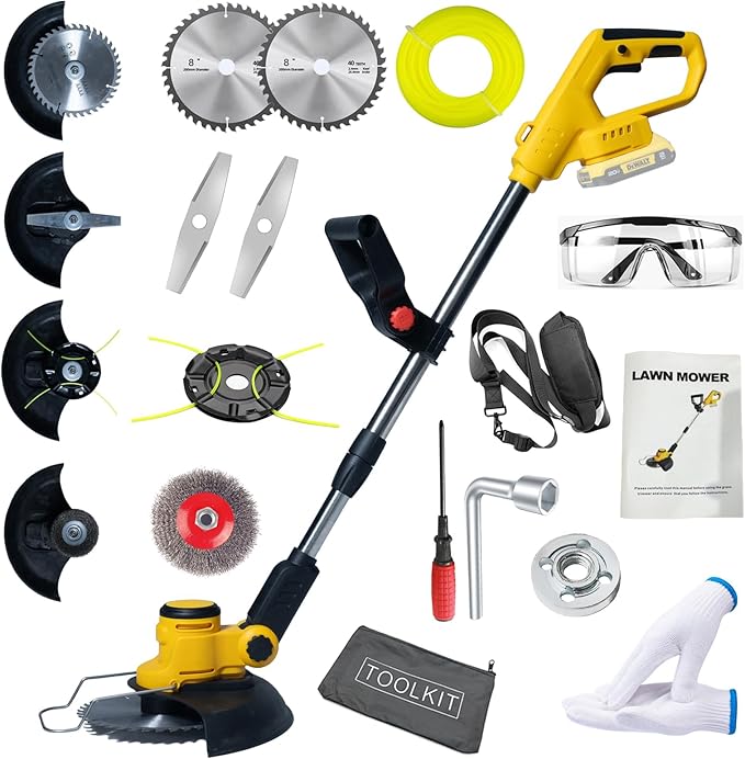 Electric Weed Wacker Cordless for Dewalt 20V Battery, 4-in-1 Battery-Powered Mower, Lightweight Cordless Weeder for Lawn, Yard and Brush Mowing (Battery Free, Yellow)