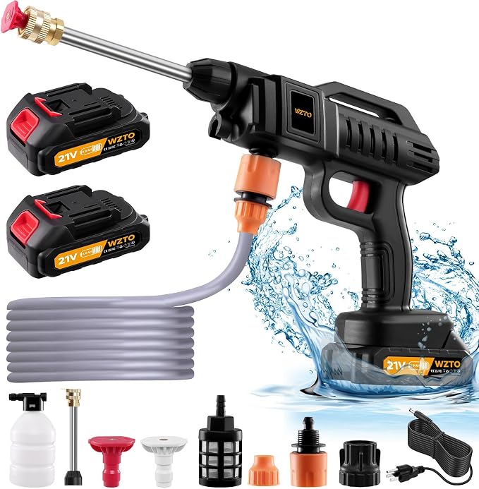Cordless Portable Washer, 1500w Battery Operated Washer, 60Bar/870 PSI Cordless Washer with 12 Accessories, Lightweight Car Washer Gun for Cars/Floors/Gardens