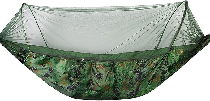 Outdoor Automatic Hammock with Mosquito Net Nylon Portable Lightweight Double Hammock for Camping with 2m Tree Straps Camouflage 9.5'x4.5'