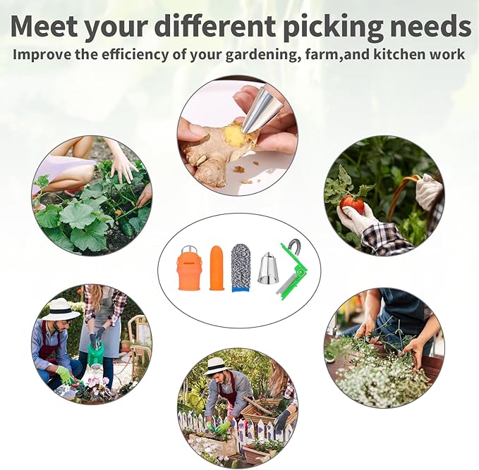 16 Pcs Gardening Thumb Knife Cutter Harvesting Tool Silicone Finger Knife Plant Vegetable Fruit Picking Trim Multifunctional Thumb Pruners for Gardening Rubber and Knitted Finger Cover Protection