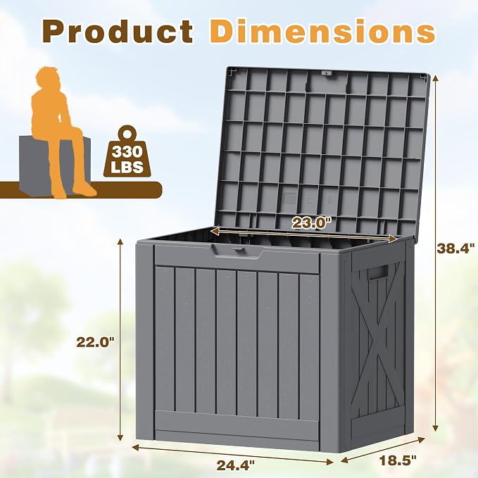 Flamaker Resin Deck Box 40 Gallon Waterproof Outdoor Indoor Storage Box Imitation Wood Resin for Patio Furniture Garden Tools and Pool (Gray)