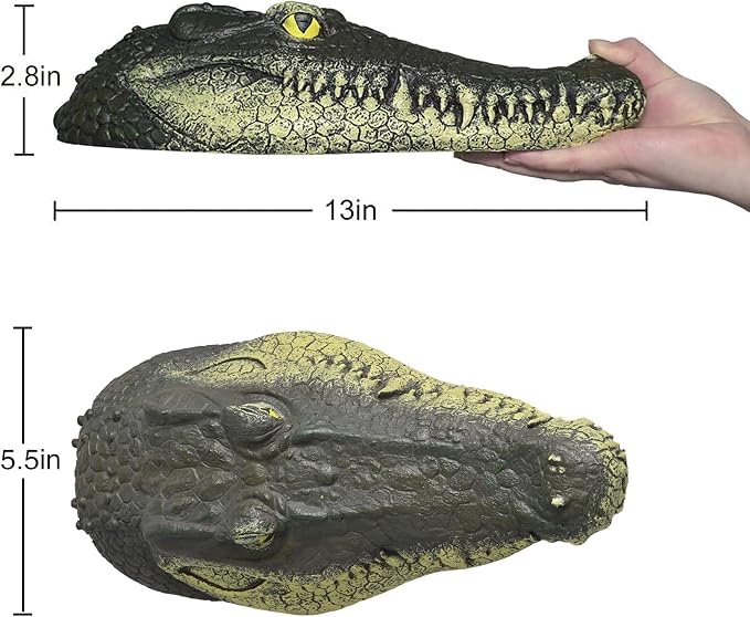 Floating Alligator Head, Fake Gator Head for Pool Outdoor Pond Accessories Float Crocodile Head Decoy for Koi Pond Pool Garden Decoration 13in x 5.5in x 2.8in