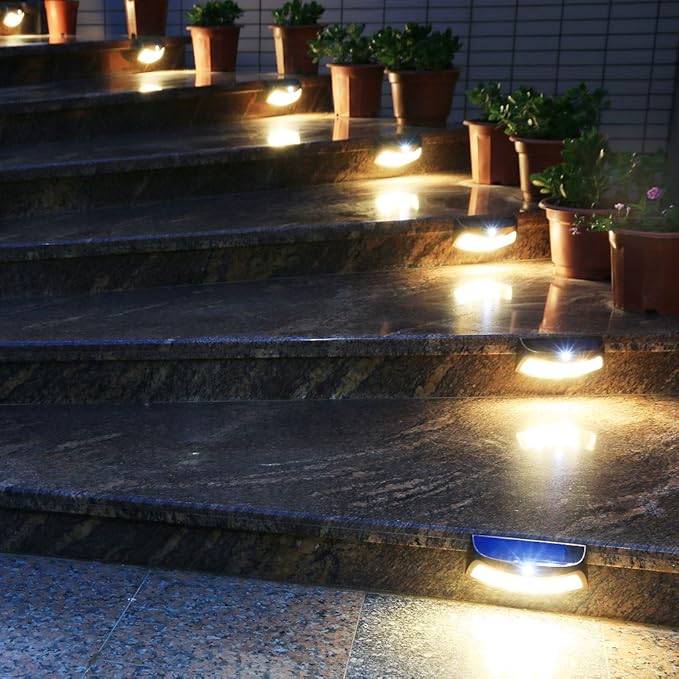 XTF2015 Solar Step Lights Outdoor, Motion Sensor Lights, Copper Outdoor Step Lights, Waterproof LED Solar Light for Stair, Patio, Yard, Fence, Walkways, Outside Wall (2 Pack, Warm White)