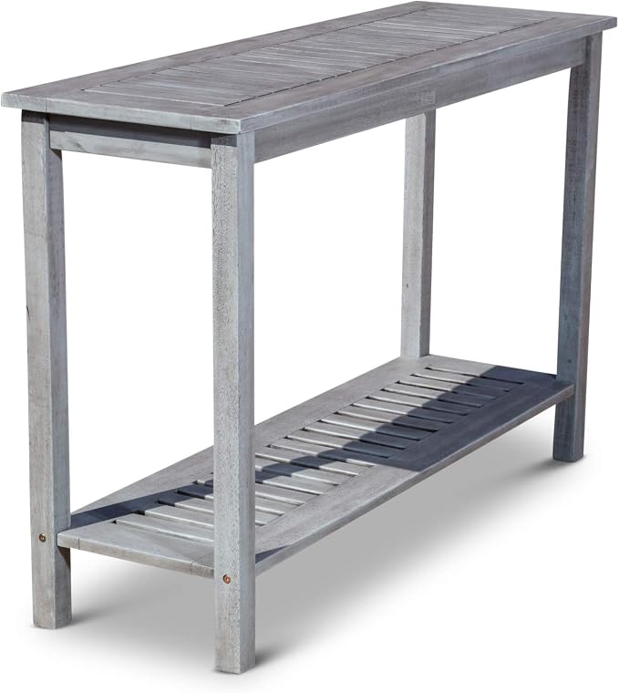 DTY Outdoor Living Eucalyptus Wood Console Table, Two-Shelf Outdoor Buffet, Silver Gray Weather-Resistant Finish