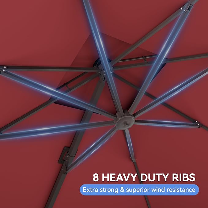 10x10FT Cantilever Outdoor Patio Umbrellas，Double Top Large Square Umbrella Heavy Duty 360°Rotation Offset Outdoor Sun Shade Umbrella for Garden Deck Pool Backyard Patio, Red