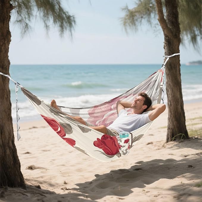Blush and Crimson Roses Camping Hammocks Rope Hammock for Patio Backyard Lounge Base