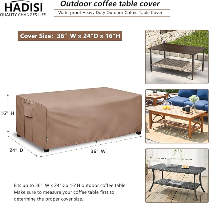 Outdoor Coffee Table Cover,600D Waterproof Patio Rectangular Side Table Covers,36" W x 24" D x 16" H,Outdoor Table Covers Waterproof Rectangle(Brown)