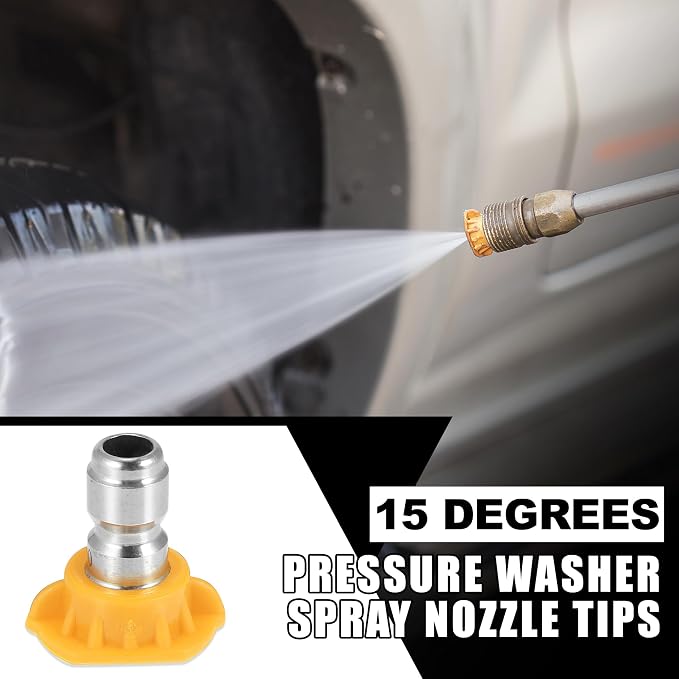 X AUTOHAUX 15 Degrees High Pressure Washer Spray Nozzle Tips 1/4 Quick Connect Sprayer Nozzle Tips for Pressure Washers Accessories Yellow 5 Pcs