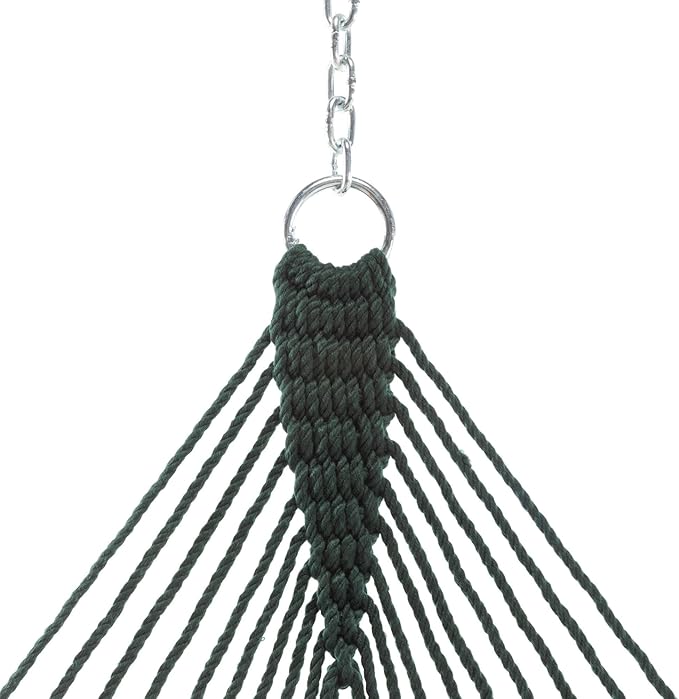 Hatteras Hammocks Large Green DuraCord Rope Hammock – 13 ft. x 55 in., 2-Person, 450 lb Capacity, Cumaru Spreader Bar, Zinc-Plated Hardware – Handcrafted in The USA