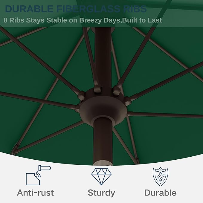 9ft Patio Umbrella with Push Button Tilt and Crank,Outdoor Market Table Umbrella UV Protection 8 Sturdy Ribs for Backyard,Garden,Pool,Deck(Dark Green)