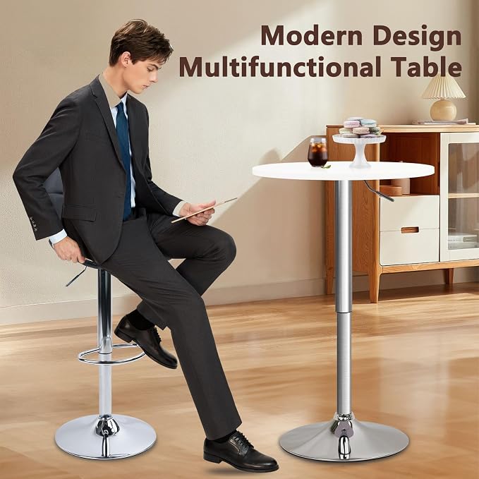 CLATINA Round Bar Pub Tables Set of 10, 26-36" Height Adjustable Bistro Table with Metal Base, 360° Swivel High Top Cocktail Table for Home Kitchen Party Drink Restaurant Wedding Cafe Reception, White