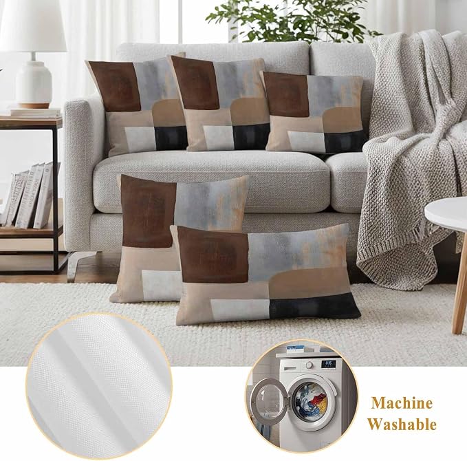 Abstract Ombre Brown Black White Outdoor Waterproof Throw Pillow Covers Set of 2, 18"x18", Modern Art Gradient Decorative Pillow Covers Outside Cushion Case for Patio Porch Garden