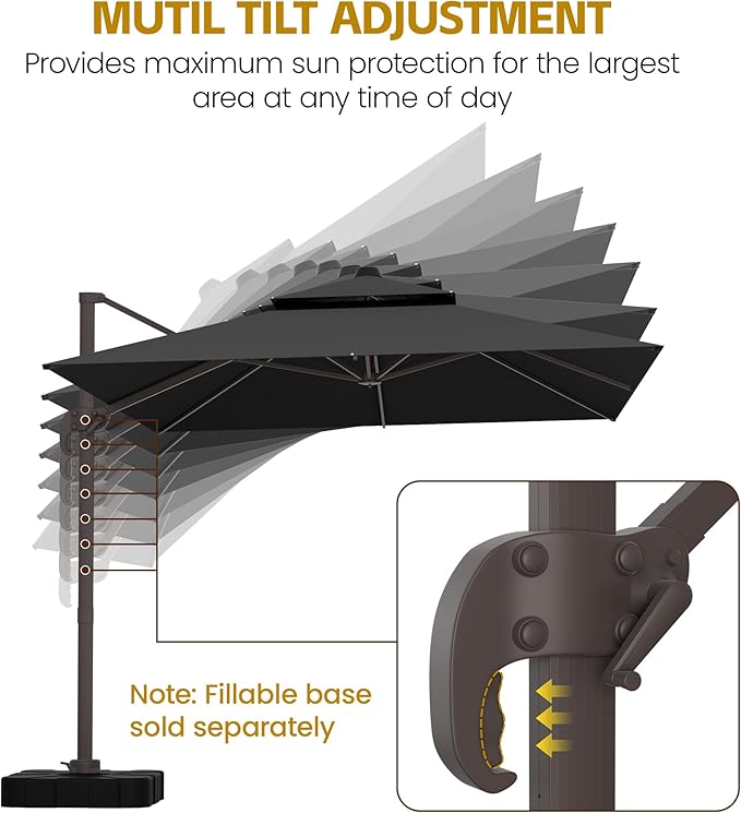 HASLE OUTFITTERS 9x12 FT Patio Cantilever Umbrella, Outdoor Offset Large Rectangular Heavy Duty Double Top Umbrellas with 360° Rotation for Pool Garden Deck，Black