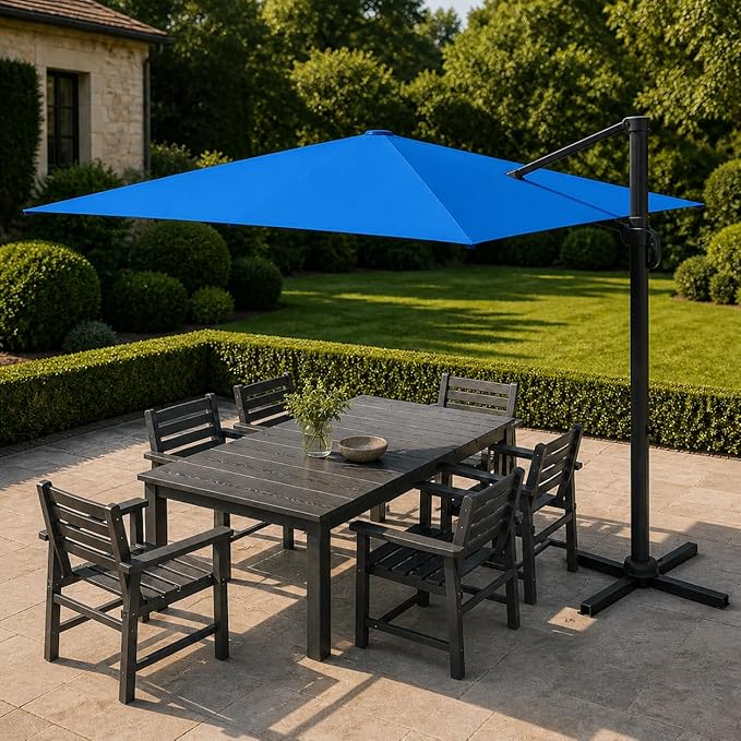 Kingdura 10x10 FT Cantilever Patio Umbrella with Base Included, Large Square Aluminum Offset Outdoor Pool Umbrella, 360° Rotation & 4-Position Tilt, UV Protection for Deck Backyard (Royal blue)