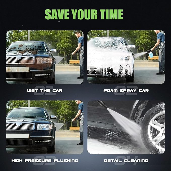 𝐏𝐨𝐰𝐞𝐫 𝐖𝐚𝐬𝐡𝐞𝐫 𝟒𝟓𝟎𝟎𝐏𝐒𝐈 Portable with 20FT Pipe, 4 Nozzle Set and 500ml Foam Cannon for Home/Cars/Fences/Windows, Green