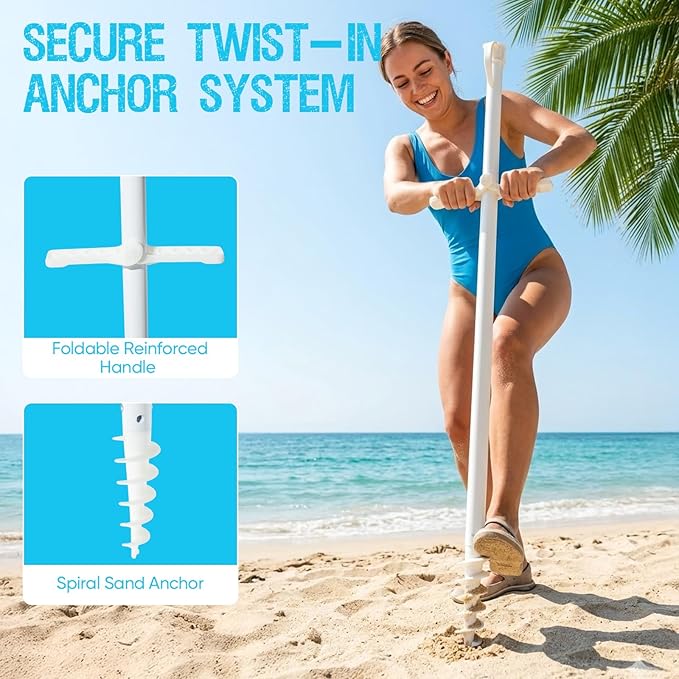 Old Bahama Bay 8ft Beach Umbrella with Screw Sand Anchor & Tilt Mechanism, UPF 50+ UV Protection, Windproof Heavy Duty Portable Sun Shelter with Carry Bag for Patio, Garden, Pool, Backyard, Palm Print