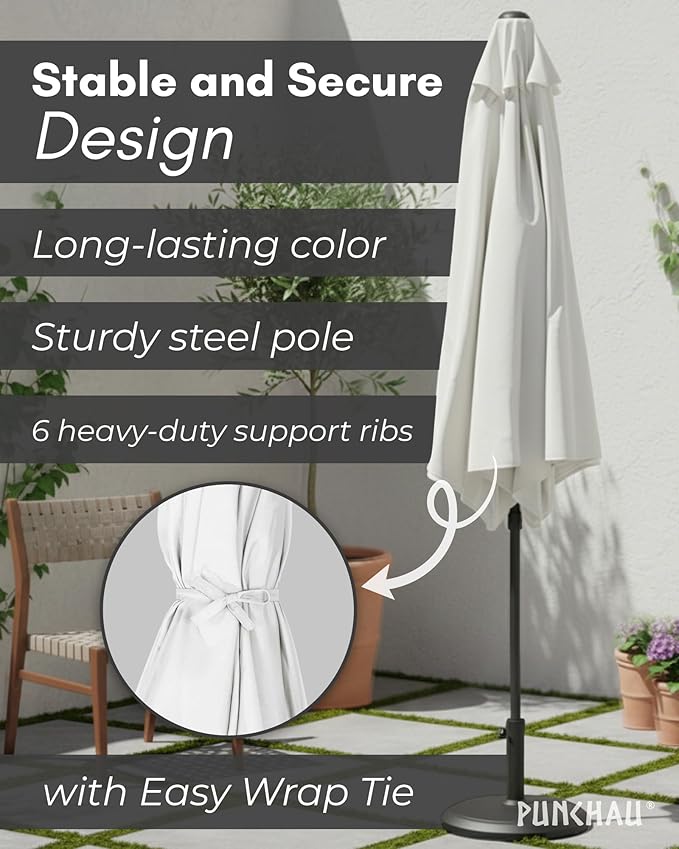 6 Ft Outdoor Patio Umbrella, Easy Open/Close Crank and Push Button Tilt Adjustment - White Market Umbrellas