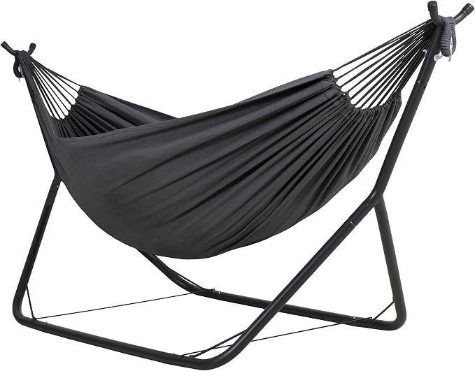 ANOW Heavy-Duty Hammock with Stand for Outside, Space Saving Steel Stand with Adjustable Height, 475 Lbs Capacity, Dark Gray