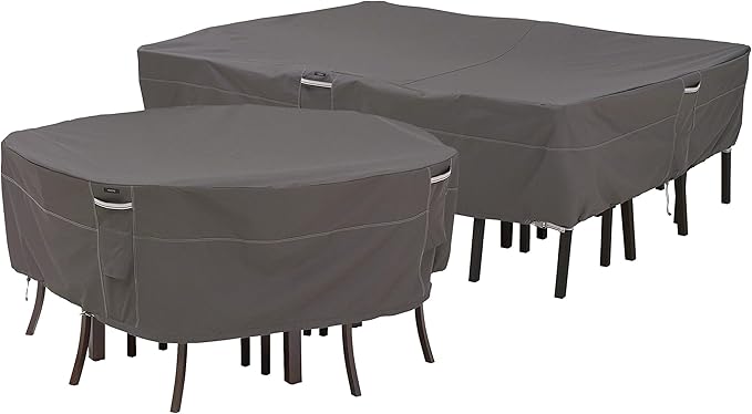 Classic Accessories Ravenna Water-Resistant 60 Inch Tall Round Patio Table & Chair Set Cover, Outdoor Table and Chair Cover