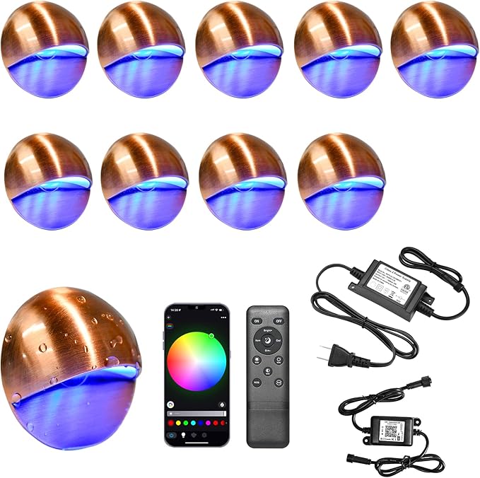 Sumaote Low Voltage Deck Lights Kit, WiFi Smart RGB LED Landscape Lighting Outdoor Waterproof IP65, 12V AC/DC LED Deck Step Lights for Fence Post Patio Stair, Red Bronze, 10 Pack