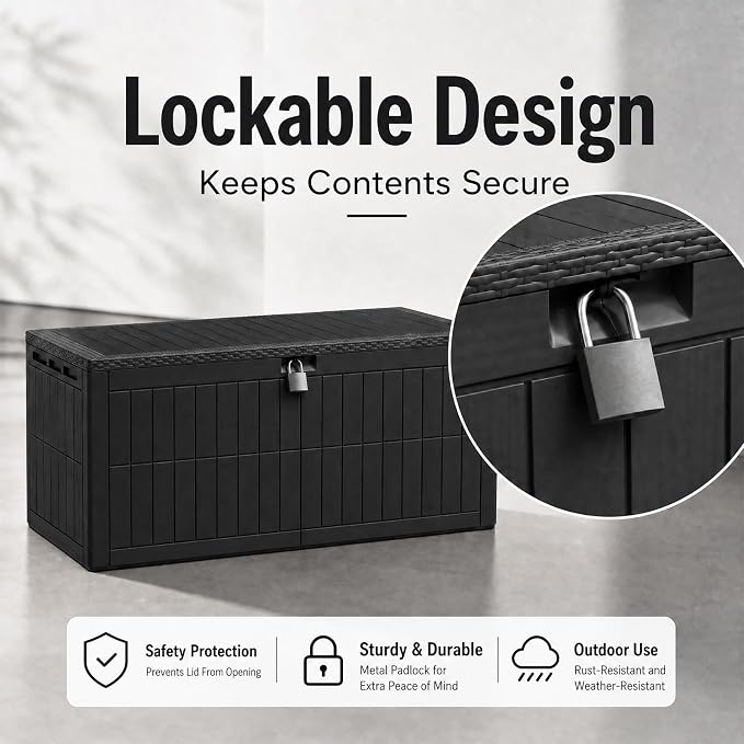 220 Gallon Extra Large Deck Boxes Outdoor Waterproof Lockable | Outdoor Storage Box with Double Wall Resin Construction for Patio Furniture Garden Tools Pool Supplies