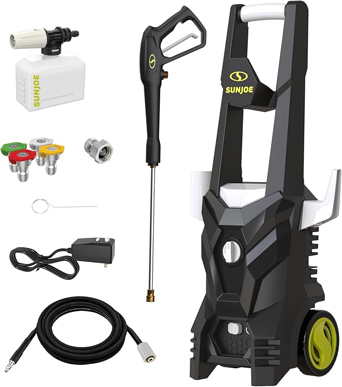 Sun Joe SPX100-GO 1300 PSI Electric Pressure Washer | Portable, Lightweight | Includes Accessories | Ideal for Cars, Patios & Decks