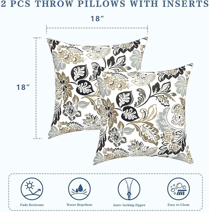 LVTXIII Outdoor/Indoor Throw Pillows, Decorative Throw Pillows with Inserts, 18"x18" Square Pillows for Bed, Couch, Sofa and Patio Furniture, Set of 2, Dailey Tan