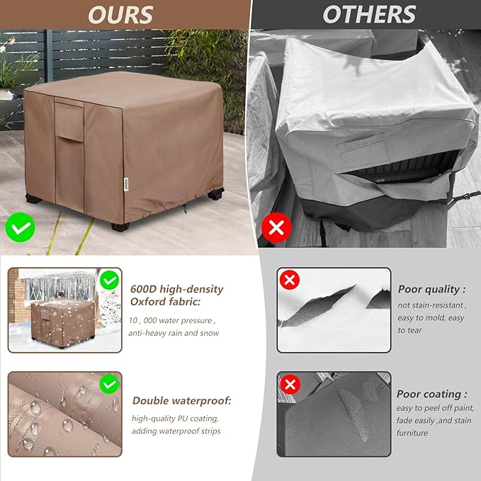 Outdoor Ottoman Cover Waterproof Square Patio Small Side Table Covers,Outdoor Rectangular Waterproof Table Cover-32 W x 32" D x 18" H(Brown)