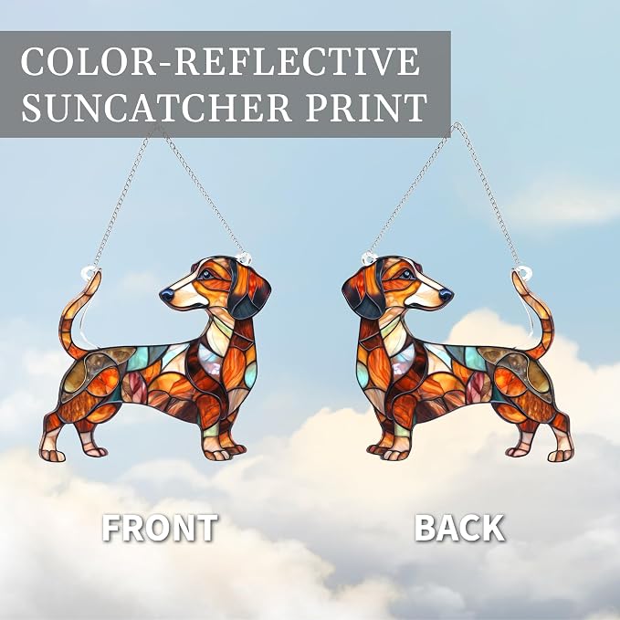 Dachshund Gifts for Women, Colorful Dachshund Ornament for Window Hanging | 5.9"x5" Acrylic Suncatcher Ornament Faux Stained Glass, Dog Lovers Gifts for Women, Dogs Christmas Ornaments for Tree Hanging