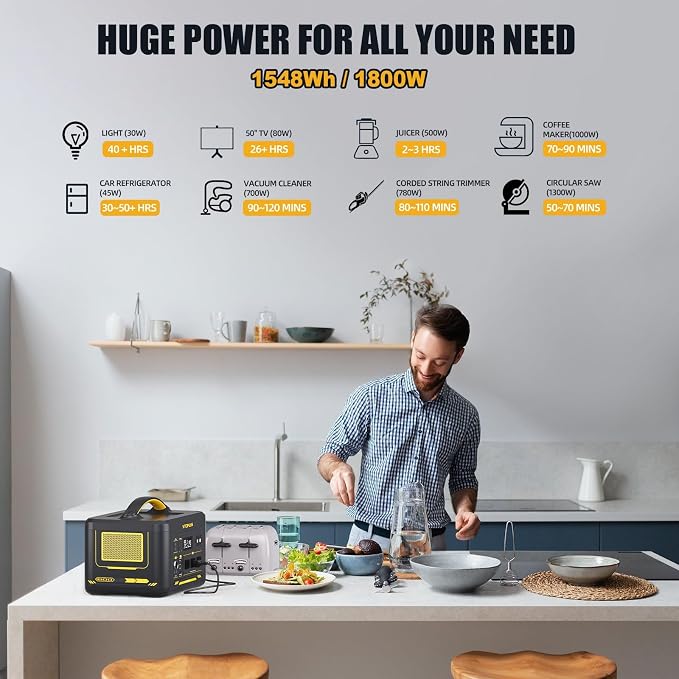 VTOMAN Jump 1800 Portable Power Station with 200W Solar Panel, 1548Wh Battery 1800W AC Outlets (3600W Peak) /100W USB-C Output Fast Charge, Large Solar Generator for Outdoor, Camping, Backup