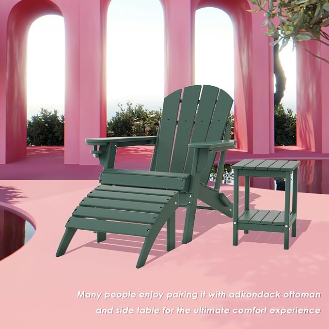 IVY&LANE Adirondack Outdoor Side Table | HDPE Plastic | Patio End Tables with Storage | 2-Shelf | Weather Resistant | Forest Green | 14 x 13 Inches | for Outside Porch Deck Backyard Indoor
