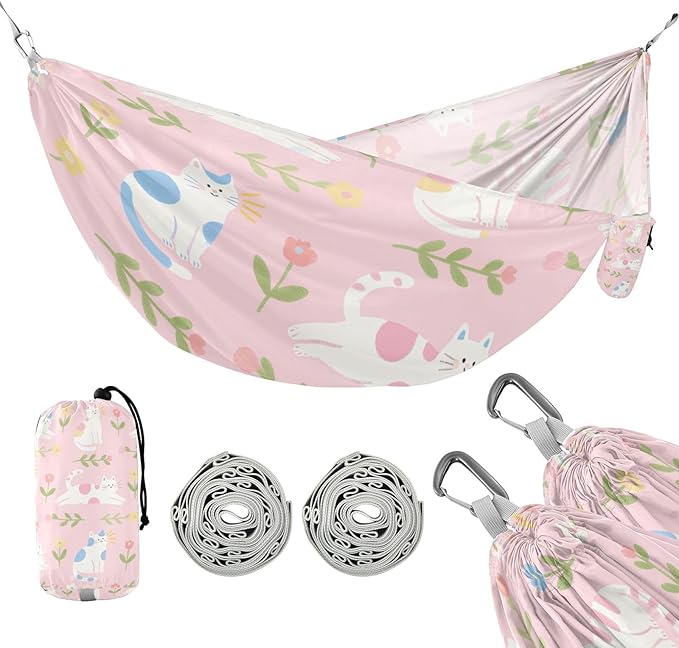 Cute Cartoon Pink Cat 330lb Capacity Outdoor Hammock Portable Hammock for Outside Patio Backyard Poolside Silla hamacas para adultos