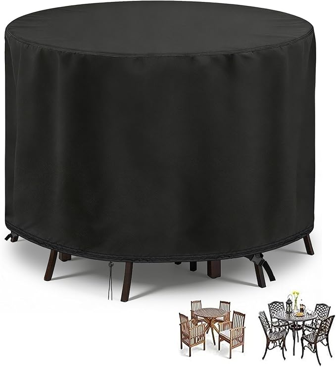POMER Waterproof Round Patio Outdoor Table Cover,Bar Height Table and Chair Cover Waterproof Outdoor Tall High Table Cover for Round Furniture Set (48" D x 36" H)