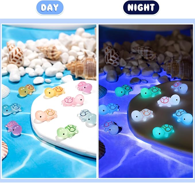 244PCS Luminous Mini Resin Turtles 8 Color Tiny Turtles Figurines | Miniature Turtles Animals Glow in The Dark, Micro Ocean Garden Landscape, Aquarium, Dollhouse DIY, Decor