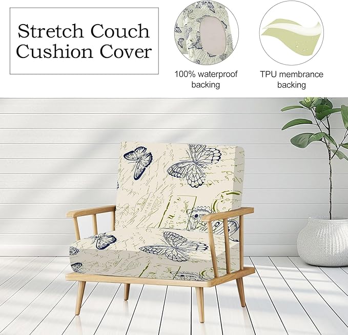CALBODE 8pcs Outdoor Printed Sofa Seat Cushion Covers Strechable, Waterproof Elastic Half-Covered Sofa Covers Washable Reusable Patio Furniture Protector（Butterlfy, Cover Only）