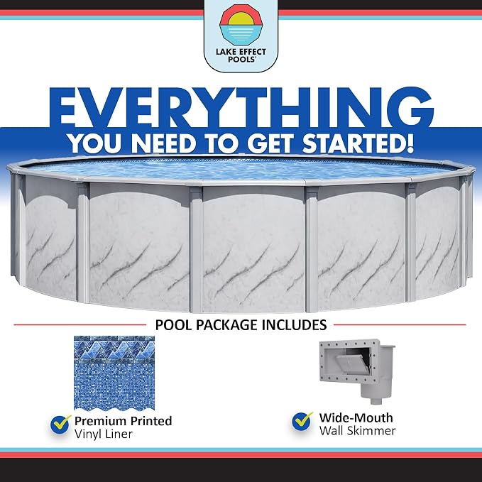 Lake Effect Pools 'Galleria' 12 ft Round Above Ground Swimming Pool | 52 Inch Steel Side Walls | Kit Includes: 25 Gauge Overlap Liner & Widemouth Skimmer