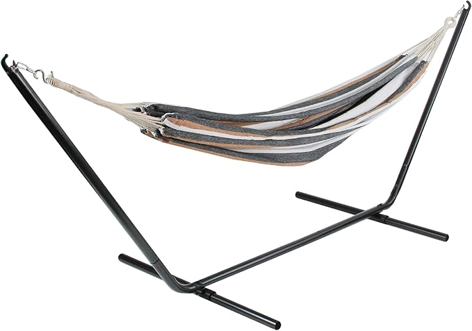 Northlight 32816501 Striped Woven Cotton Double Brazilian Hammock Neutral, Brown