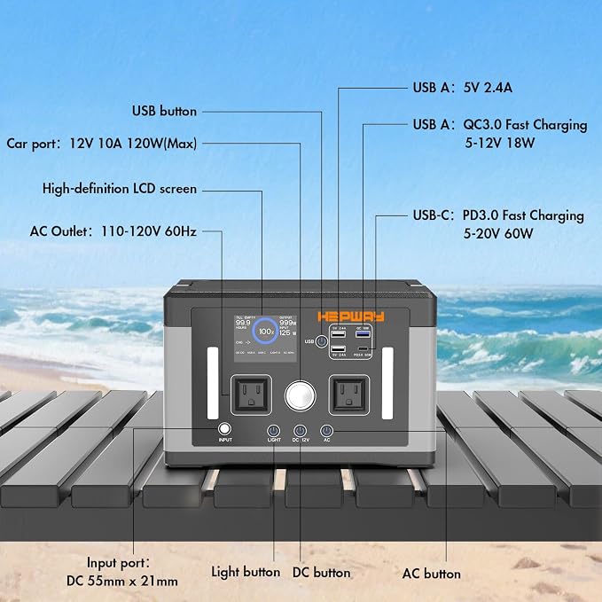 700W 577Wh Portable Power Station, 120V Pure Sine Wave AC, PD 60W Fast Charge Solar Generator, 1000W Surge Inverter Power Bank Home Backup Battery for CPAP, Camping, RV, Outage