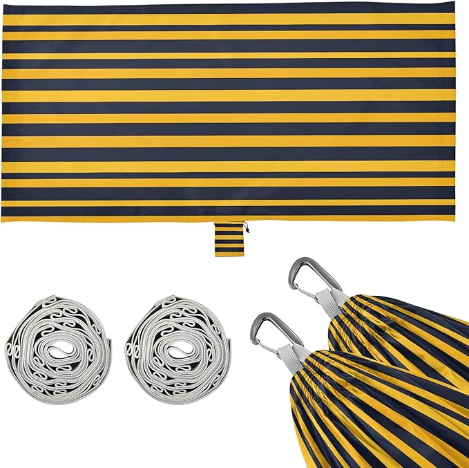 Camping Hammock Outdoor Hammocks for Outside Yellow Black Stripe Beach Trees Portable Lightweight with Pockets Tree Straps Indoor