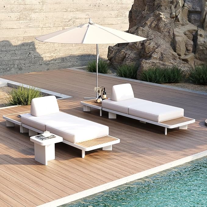 homary Outdoor Modular Sectional Sofa Set, Pool Lounge Chairs 5-Piece Outdoor Patio Conversation Sets with Waterproof Cushion and Coffee Tables（Without Umbrella） for Patio, Balcony, Garden, Pool