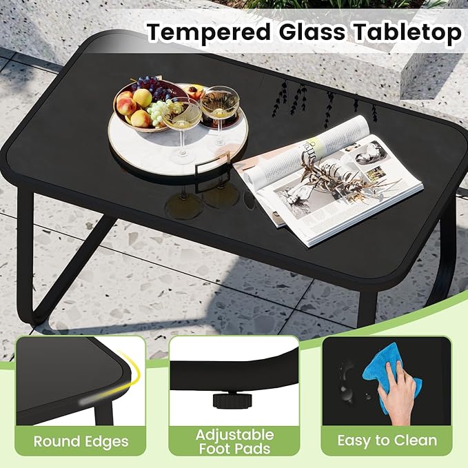 Tangkula 8 Piece Patio Furniture Set, Outdoor Rocking Bistro Set with 4 Rocking Chairs, 2 Loveseats & 2 Tempered Glass Coffee Tables, Porch Rocker Chair Conversation Set for Balcony Poolside Garden