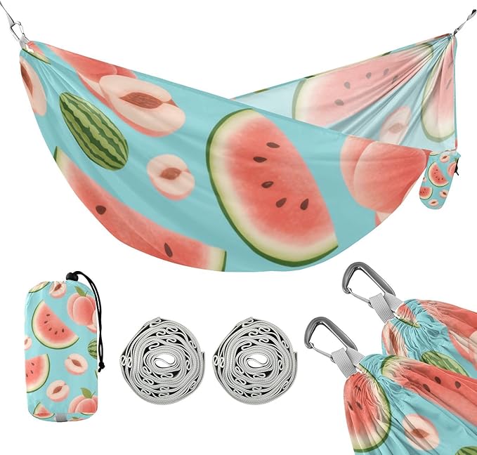 Cartoon Cute Pink Peach Watermelon 330lb Capacity Outdoor Hammock with Portabl Carry Bag Tree Hammock for Outside Camping Essentials hamaca con Base para adultos