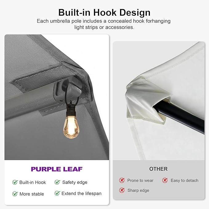PURPLE LEAF 13ft Double-Sided Patio Umbrella with Base Included Market Rectangle Umbrella Outdoor Table Umbrella with Crank for Pool Garden Deck, Grey