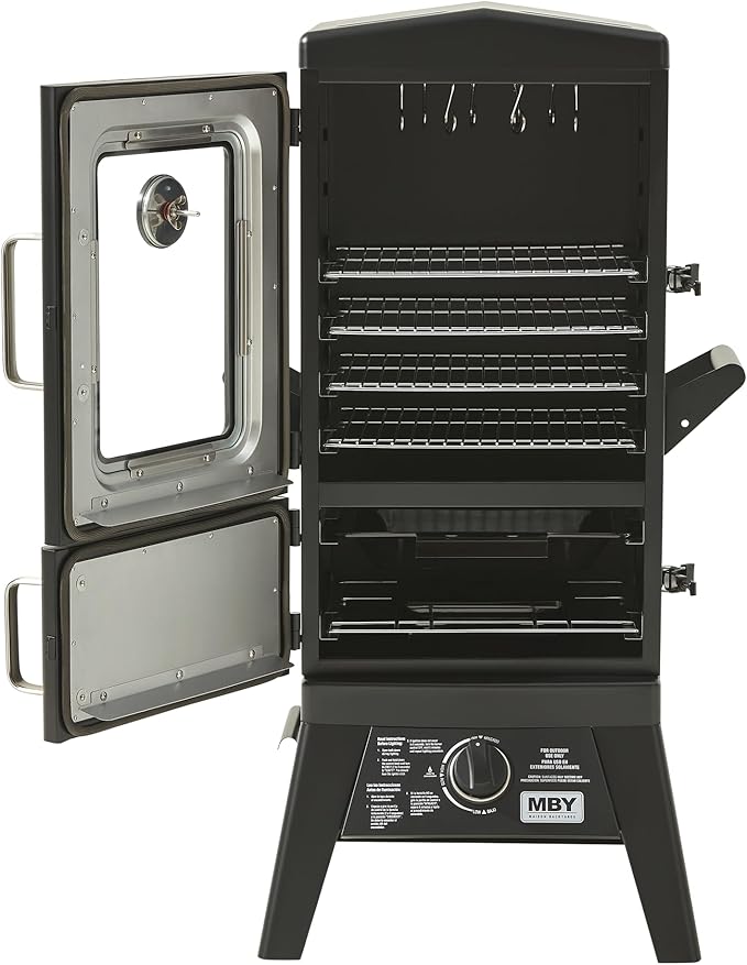 Propane Smoker with Cover, Vertical Gas Smokers Grill with Temperature Control Outdoor Heavy Duty 4 Removable Smoking Shelves