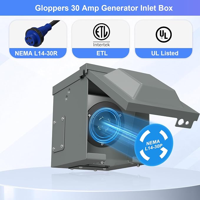 30 Amp Generator Inlet Box Pre-Drilled，NEMA L14-30P 30A 125V/250V Generator Power Inlet Box for 4 Prong Generator Cord UL Listed, Waterproof Dust Proof for Outdoor and Emergency Use