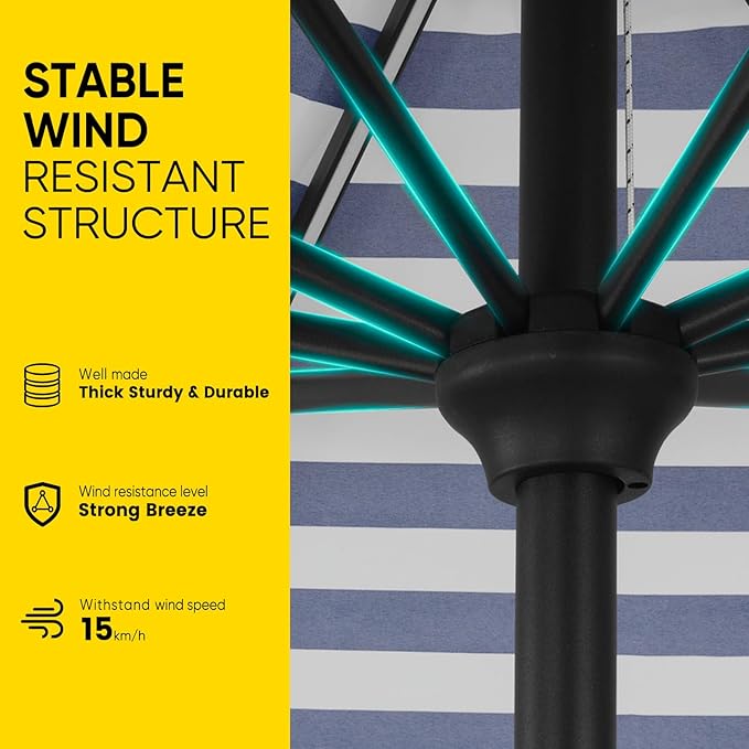 Tempera Solar Patio Umbrella 40 LED Lighted Outdoor Umbrella Table Market Umbrella with Push Button Tilt and Crank, Solar Umbrella with Sturdy Pole&Fade Resistant Canopy, Easy to Set