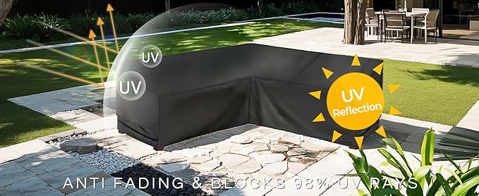 NettyPro Outdoor Sectional Sofa Cover 85 Inch, 600D Heavy Duty Waterproof Patio Lawn Furniture V-Shaped Lounge Set Couch Cover, Black