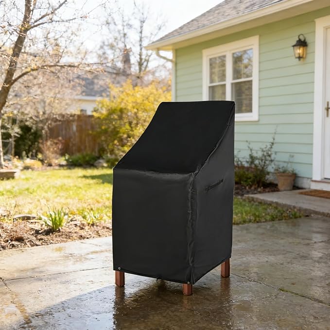 RosieLily Patio Chair Covers High Back Outdoor Bar Stool Covers (1 Pack-Black, 25.2"W x 25.2"D x 47.24"H)